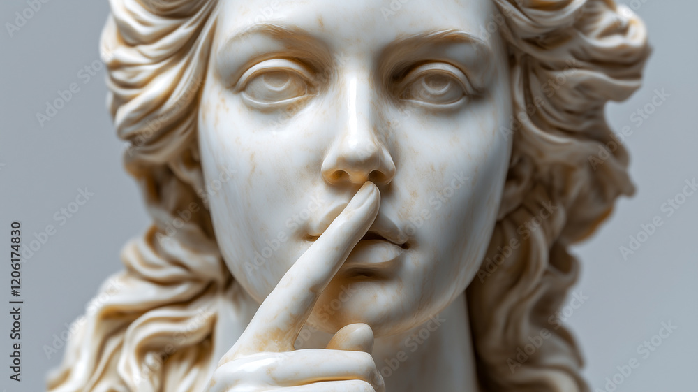 Fototapeta premium Marble statue making a silence gesture
