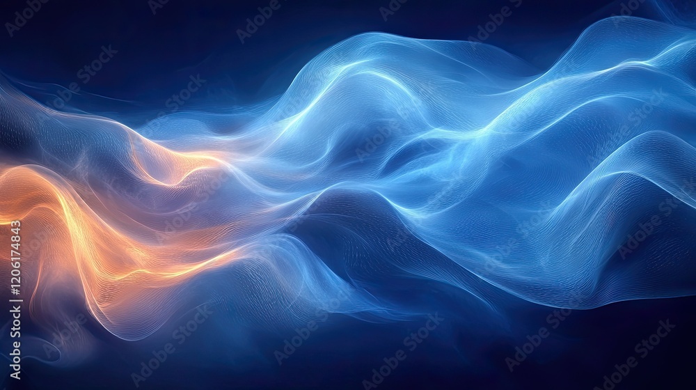 Obraz premium Abstract waves of blue and orange light create a dynamic, fluid visual effect.