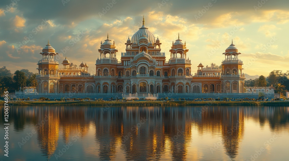 Fototapeta premium Majestic Palace at Sunset: A Breathtaking Reflection