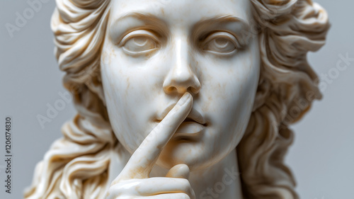 Marble statue making a silence gesture