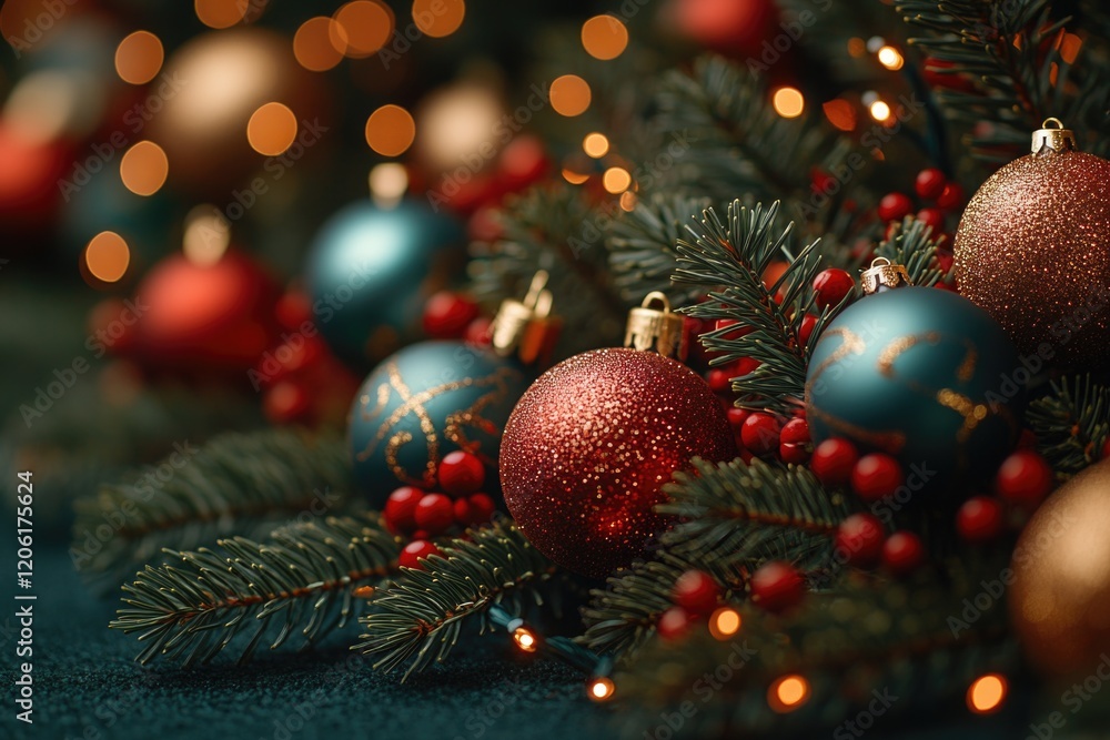 A close-up view of various Christmas ornaments A close-up view of various Christmas ornaments