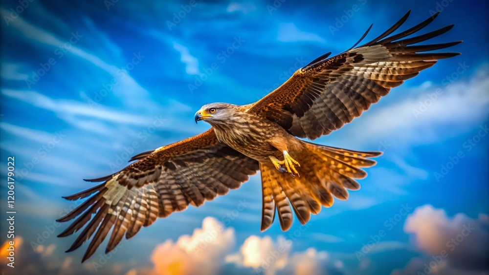 Obraz premium Majestic Black Kite Soaring: Elegant Silhouette Against Azure Sky - Macro Photography
