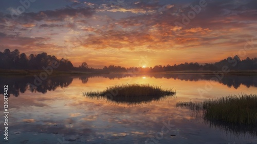 Wallpaper Mural Beautiful sunset over the lake with reflection in water. Colorful summer landscape. Torontodigital.ca