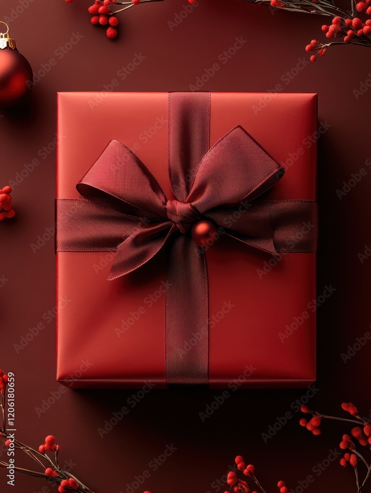 Red Gift Boxes with Elegant Ribbons and Festive Decorations