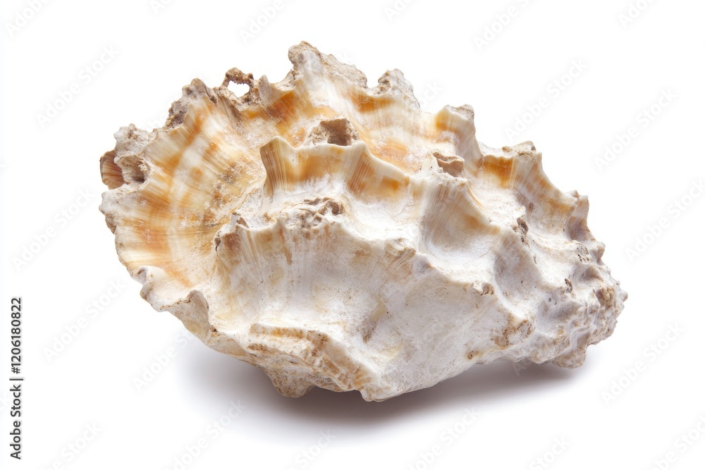 A single shell on a white background, perfect for use in designs and graphics A single shell on a white background, perfect for use in designs and graphics
