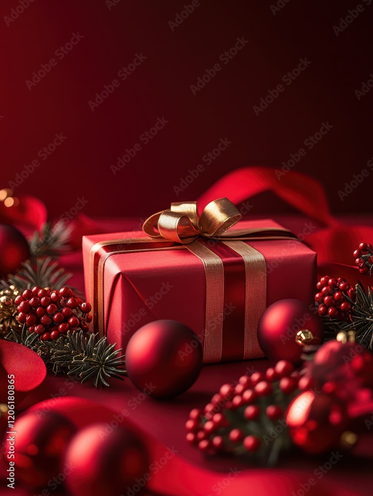 Red Gift Boxes with Elegant Ribbons and Festive Decorations