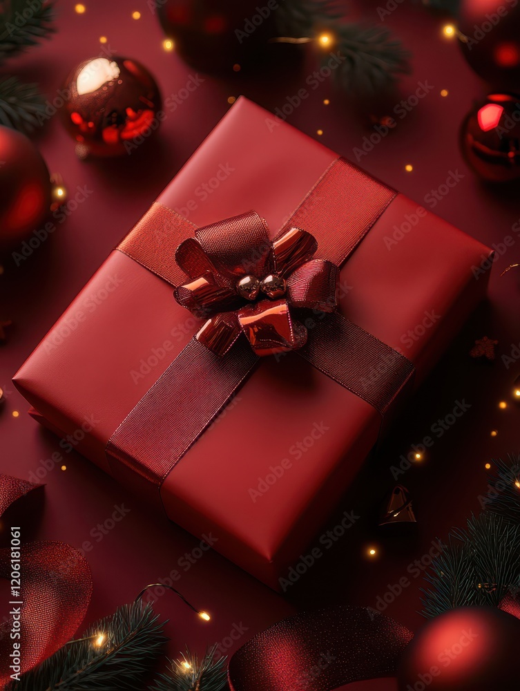 Red Gift Boxes with Elegant Ribbons and Festive Decorations
