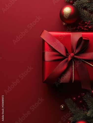 Obraz na płótnie Red Gift Boxes with Elegant Ribbons and Festive Decorations w salonie