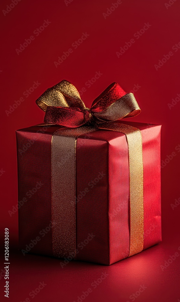 Red Gift Box with Ribbon, A Warm Festive Atmosphere