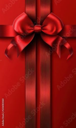 Obraz na płótnie Red Gift Box with Ribbon, A Warm Festive Atmosphere w salonie