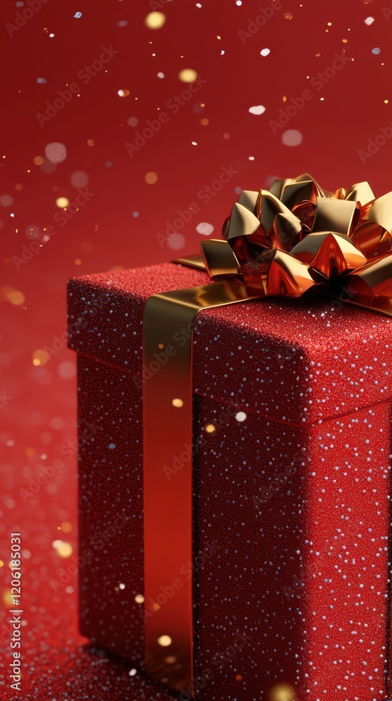 Red Gift Boxes with Gold Ribbons, Festive Atmosphere