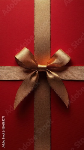Obraz na płótnie Red Gift Box with Gold Ribbon, Elegant Symmetrical Design w salonie