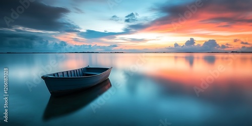 Sunset on the lake beautiful boat, best for graphic design backgrounds