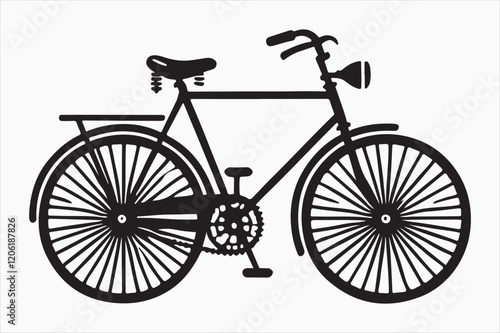 A minimalistic black silhouette of a classic bicycle