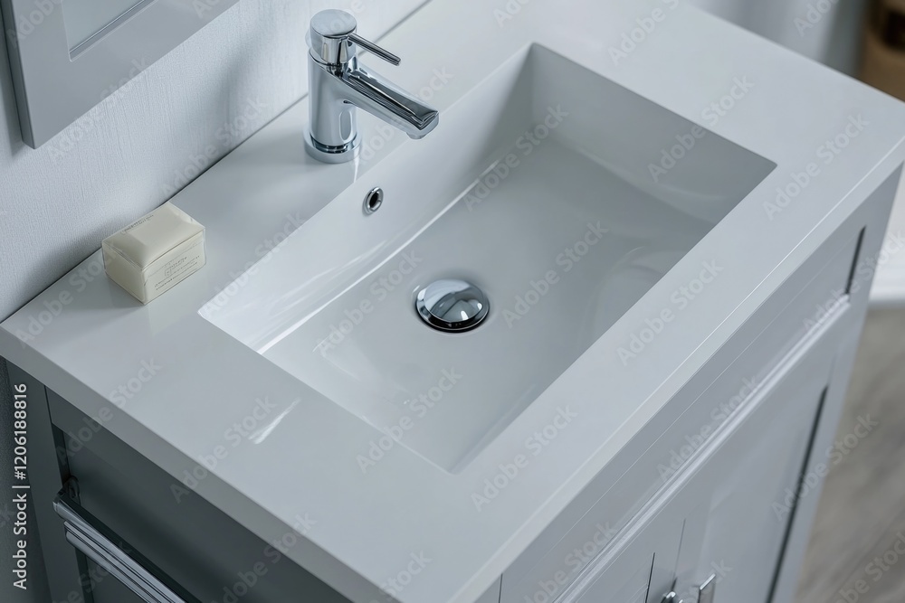 Fototapeta premium A standard bathroom sink with a soap dispenser next to it, suitable for various uses