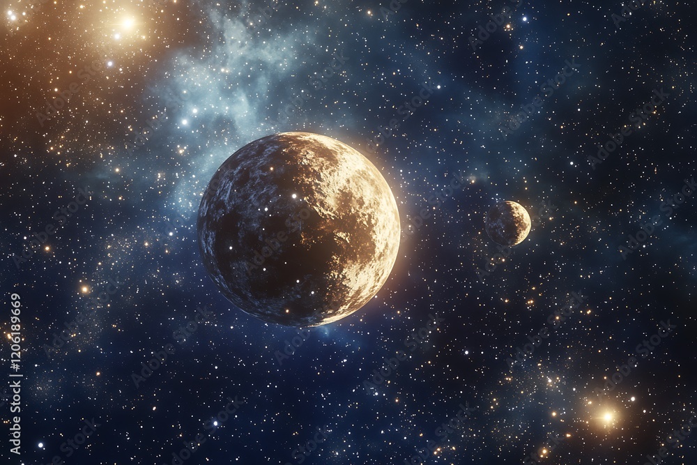 Obraz premium A cosmic scene featuring planets amidst a starry backdrop.