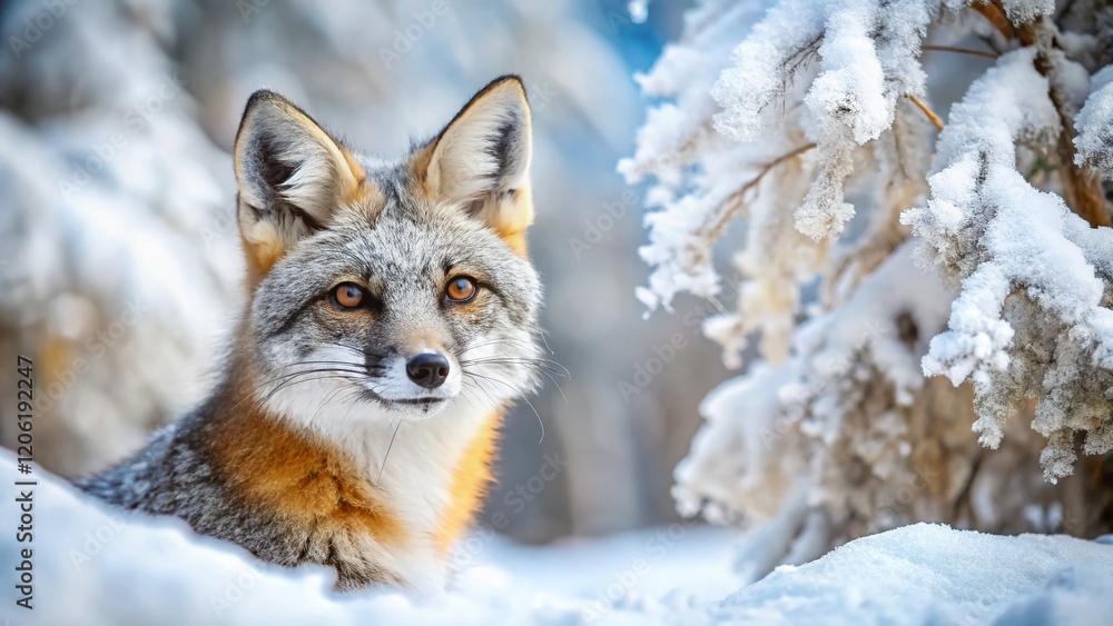 Fototapeta premium Majestic Gray Fox Winter Woods Portrait - Wildlife Photography
