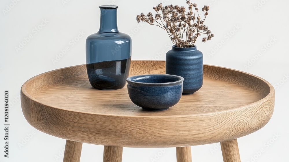 Elegant Scandinavian Style Table with Decorative Elements and Vases Elegant Scandinavian Style Table with Decorative Elements and Vases