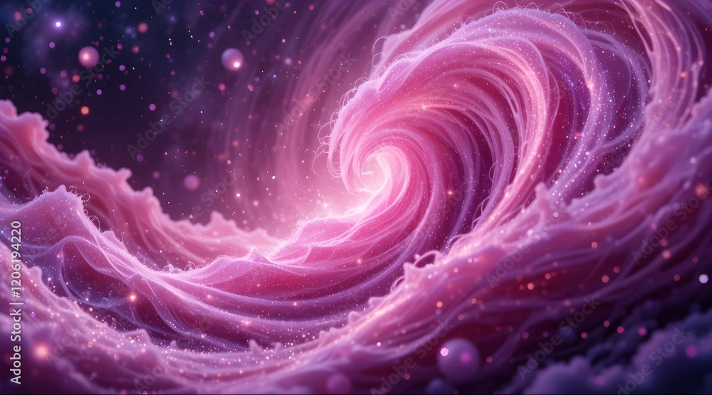 Cosmic energy waves, swirling pink and purple nebula, glittering stardust particles, ethereal light streams, vibrant bokeh effect, deep space background, Cosmic energy waves, swirling pink and purple nebula, glittering stardust particles, ethereal light streams, vibrant bokeh effect, deep space background,