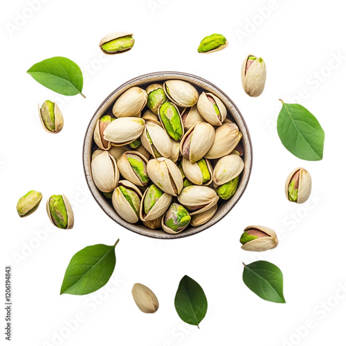 Wallpaper Mural Pistachio with leaves on bowl isolated on transparent background. Torontodigital.ca