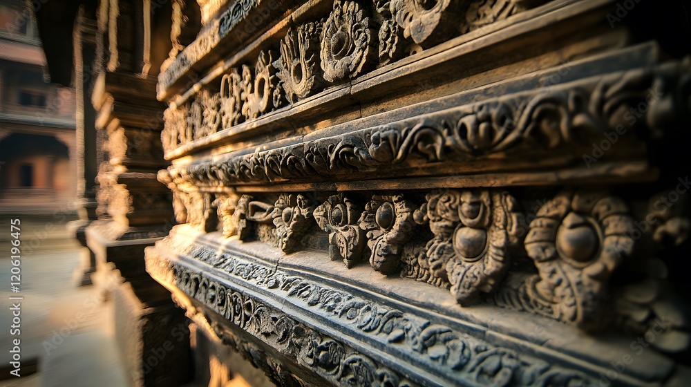 Fototapeta premium Intricate Stone Carving Detail Ancient Temple Architecture