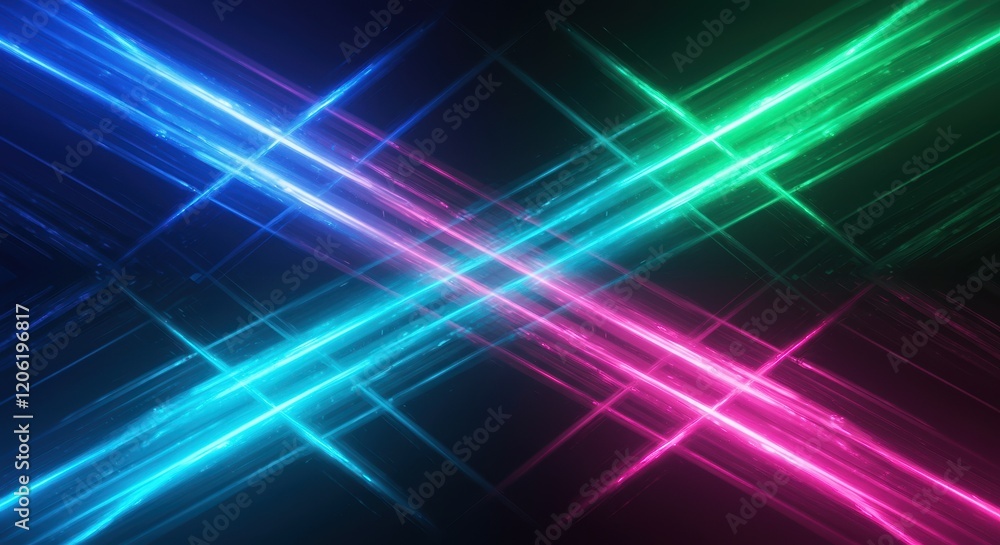 Abstract Blurred Colored Light Beams in Neon Blue, Green, and Pink Abstract Blurred Colored Light Beams in Neon Blue, Green, and Pink