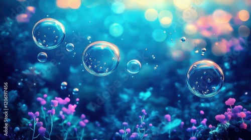 Wallpaper Mural Colorful Bubbles Floating Above Vibrant Underwater Flora and Lights Torontodigital.ca