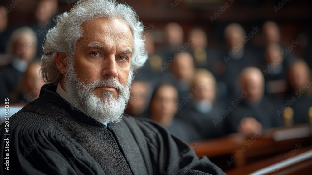 Close-up of a judge in a courtroom. Portrait of a judge who ensures justice relentlessly. Close-up of a judge in a courtroom. Portrait of a judge who ensures justice relentlessly.