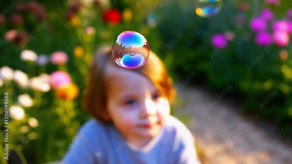 Soap Bubble Floating Over a Child's Head Soap Bubble Floating Over a Child's Head