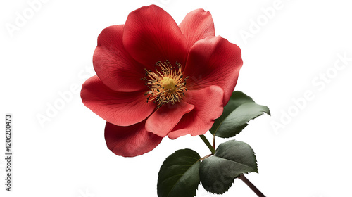 Wallpaper Mural Close-up of a vibrant crimson rose flower and leaves against isolated on a white background Torontodigital.ca