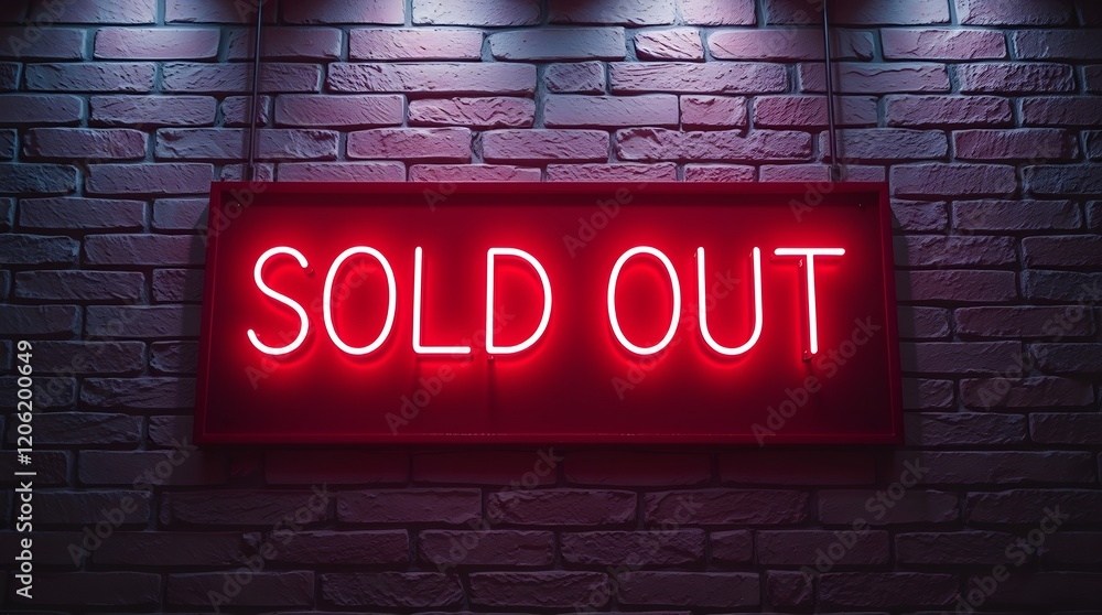 Fototapeta premium A bold cursive bright neon sold out sign on wall