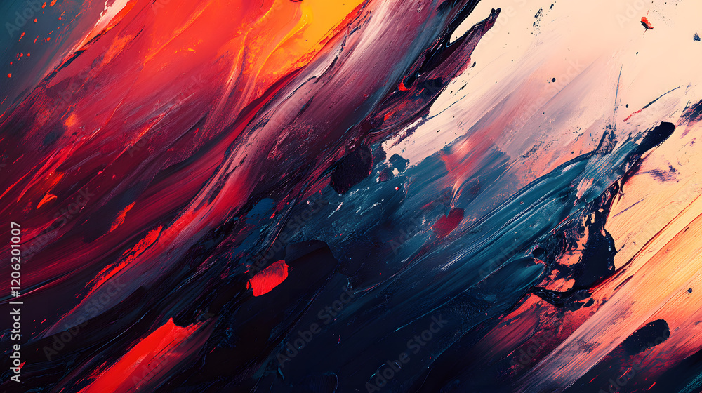 Fiery red and dark blue abstract modern painting. Fiery red and dark blue abstract modern painting.