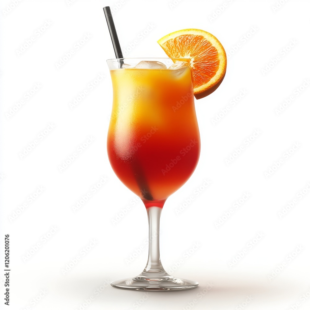 Summer's tropical delight, the Sex on the beach cocktail. Known for its refreshing properties and includes a slice of orange. Displayed in a sleek, modern illustration over a white background Summer's tropical delight, the Sex on the beach cocktail. Known for its refreshing properties and includes a slice of orange. Displayed in a sleek, modern illustration over a white background