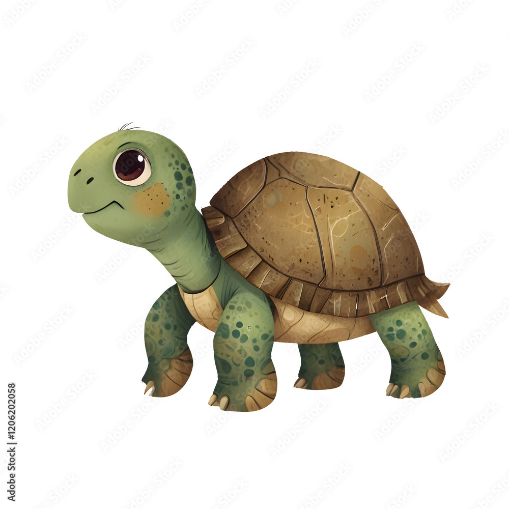 Obraz premium Cute Cartoon Turtle Illustration, Green Turtle, Reptile