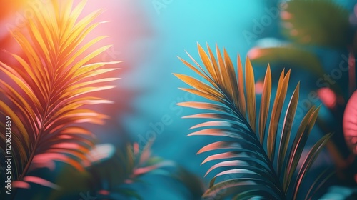 Wallpaper Mural Lush tropical foliage illuminated by soft, colorful lighting, creating a serene atmosphere. Torontodigital.ca