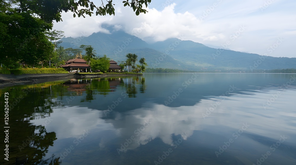 Serene Lake Temple Mountain Reflection Tranquility Serene Lake Temple Mountain Reflection Tranquility