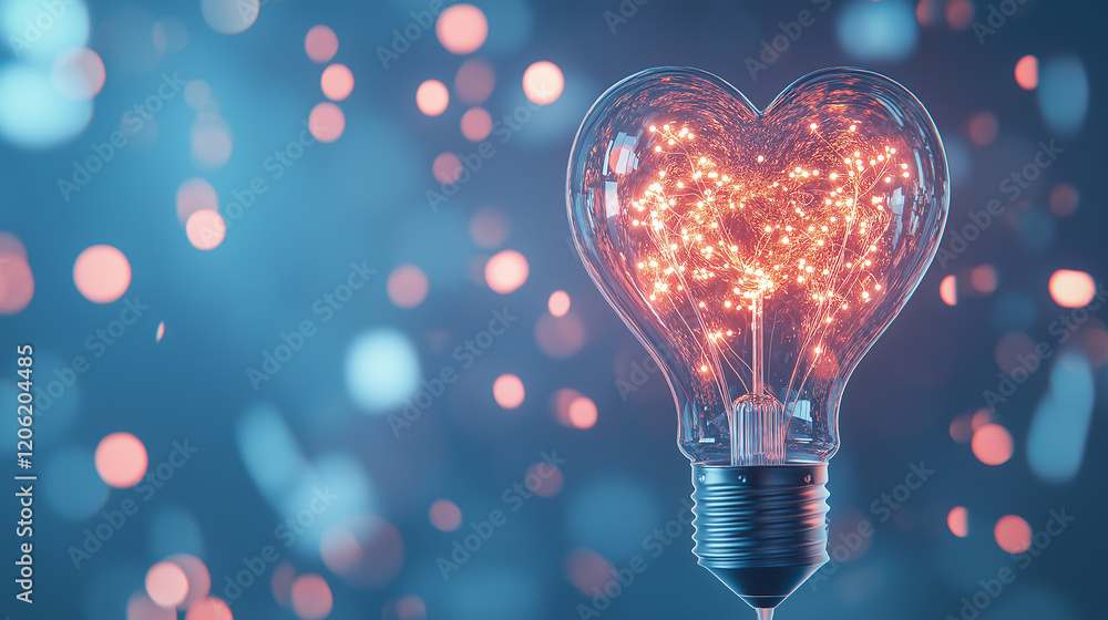 Heart-shaped lightbulb glowing with warm light, symbolizing inspiration Heart-shaped lightbulb glowing with warm light, symbolizing inspiration