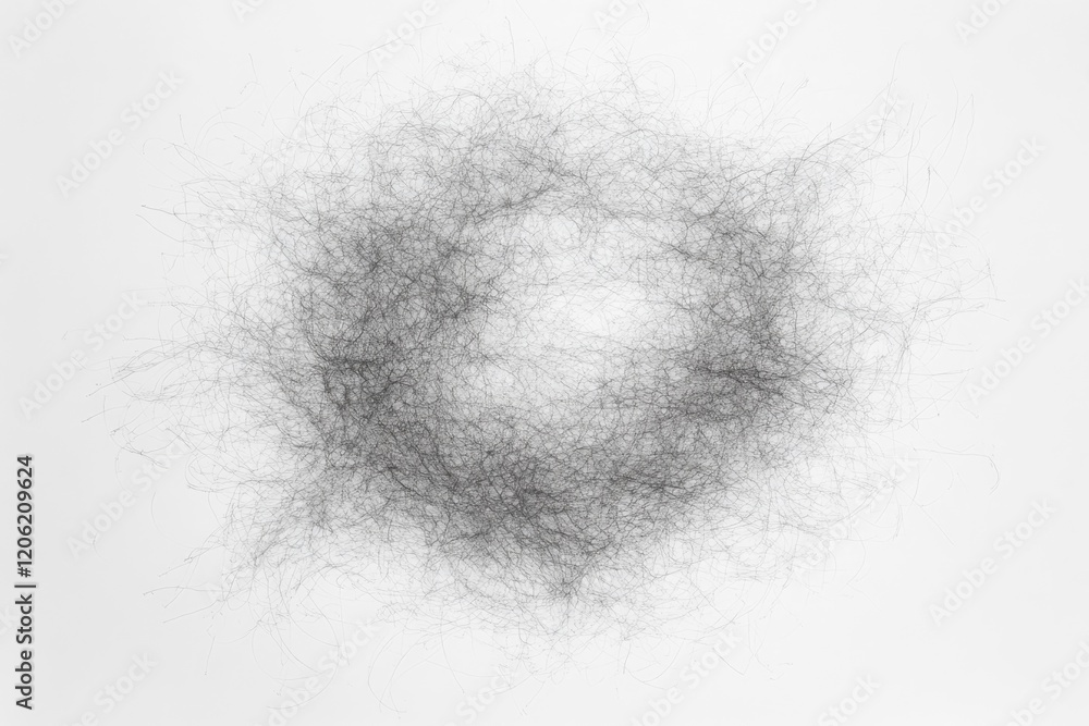 Fototapeta premium Chaotic Black Crayon Scribbles Creating a Swirling Form on a White Background