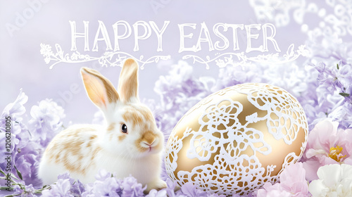 Happy Easter Poster. Rabbit and Egg concept. Aseason of rebirth and new beginnings. Easter celebrations poster art. 