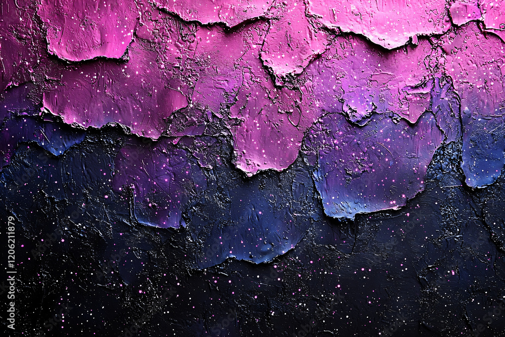 Obraz premium Deep black and indigo gradient background with specks of star-like white and galaxy pink hues, grainy texture effect, futuristic banner design 