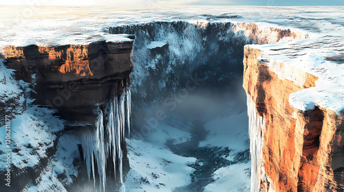 The gaping chasm in the earth's crust spans continents, a geological wonder frozen in time. Frozen Canyon. Illustration photo