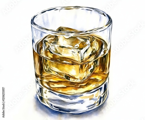 An Old Fashioned cocktail in a rocks glass with a Luxardo Cherry watercolor illustration on a white background photo