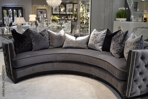 Round Island Sofa in Steel Gray with Charcoal Accents photo