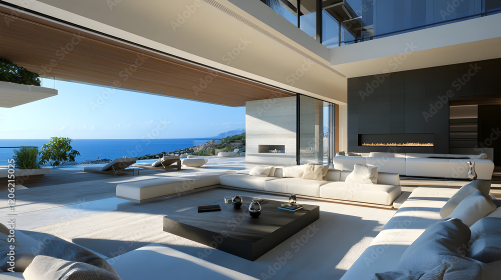 Fototapeta premium Stylish open living space with ocean breeze.