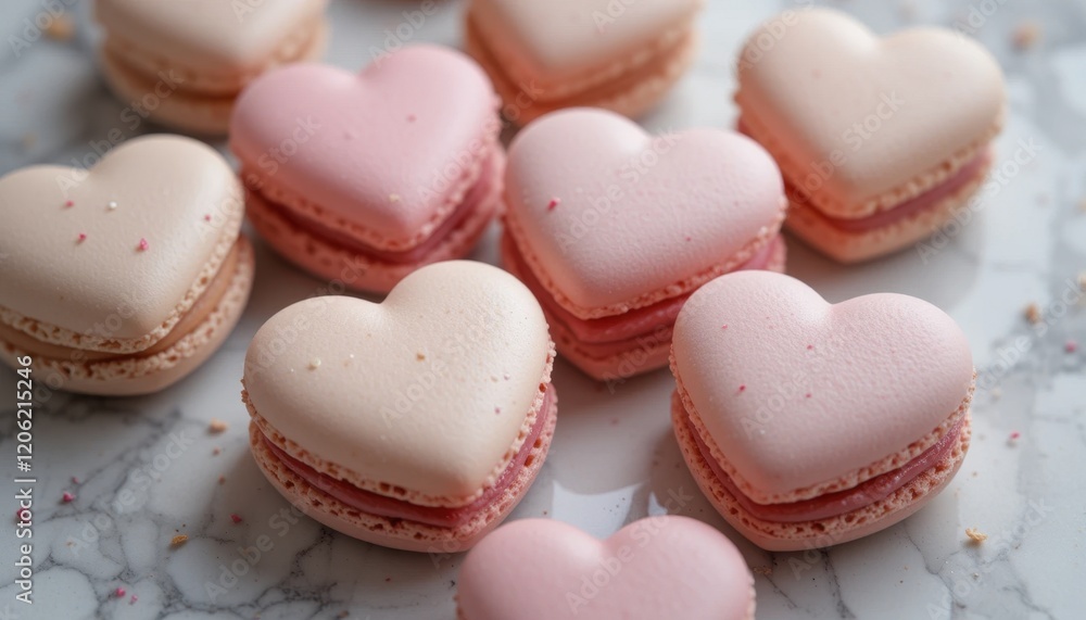 Obraz premium Heart-shaped macarons on a marble background
