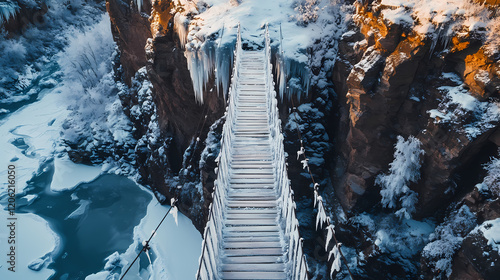 aerial view wooden suspension bridge photo