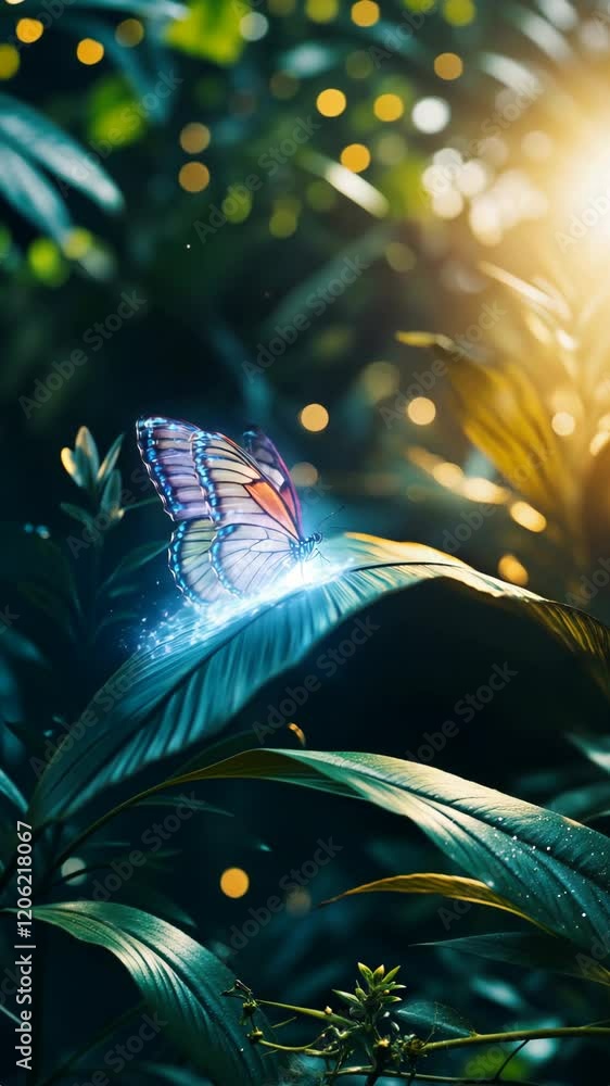 Magical Butterfly with Glowing Wings in an Enchanted Forest: A Serene Nature Video