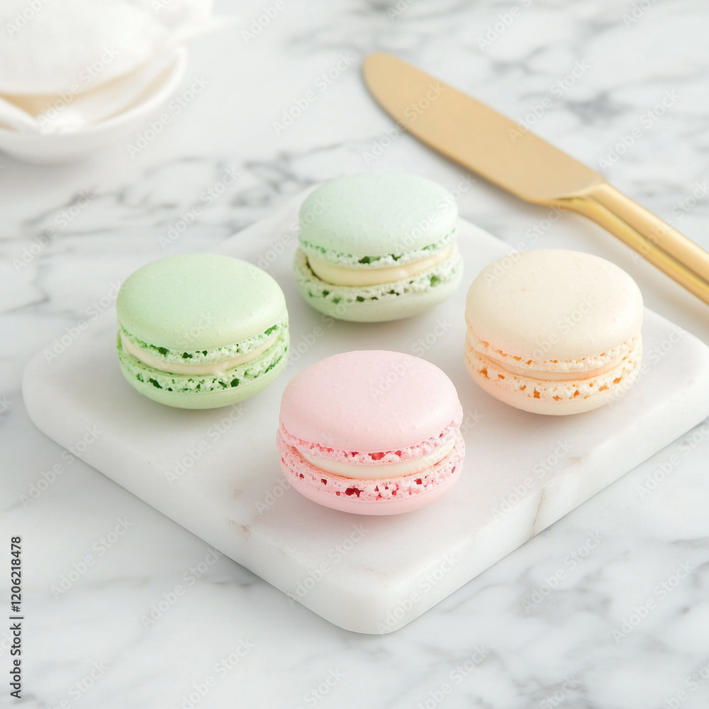 Fototapeta premium Colorful macarons on a marble countertop