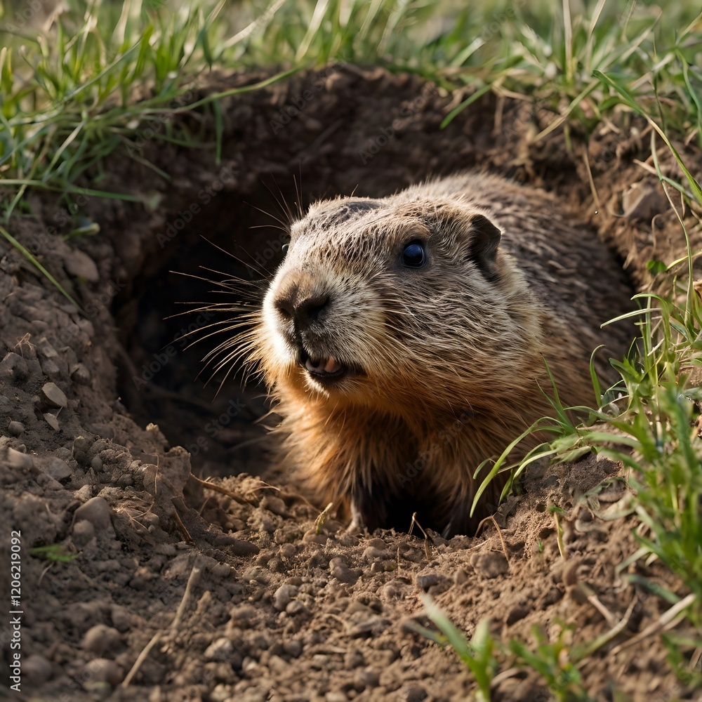 shot of a groundhog burrow entrance shot of a groundhog burrow entrance