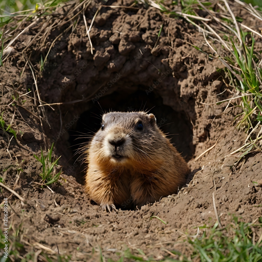 shot of a groundhog burrow entrance shot of a groundhog burrow entrance